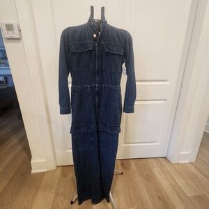 NEW GAP Dark Wash Denim Long Sleeve Utility Jumpsuit